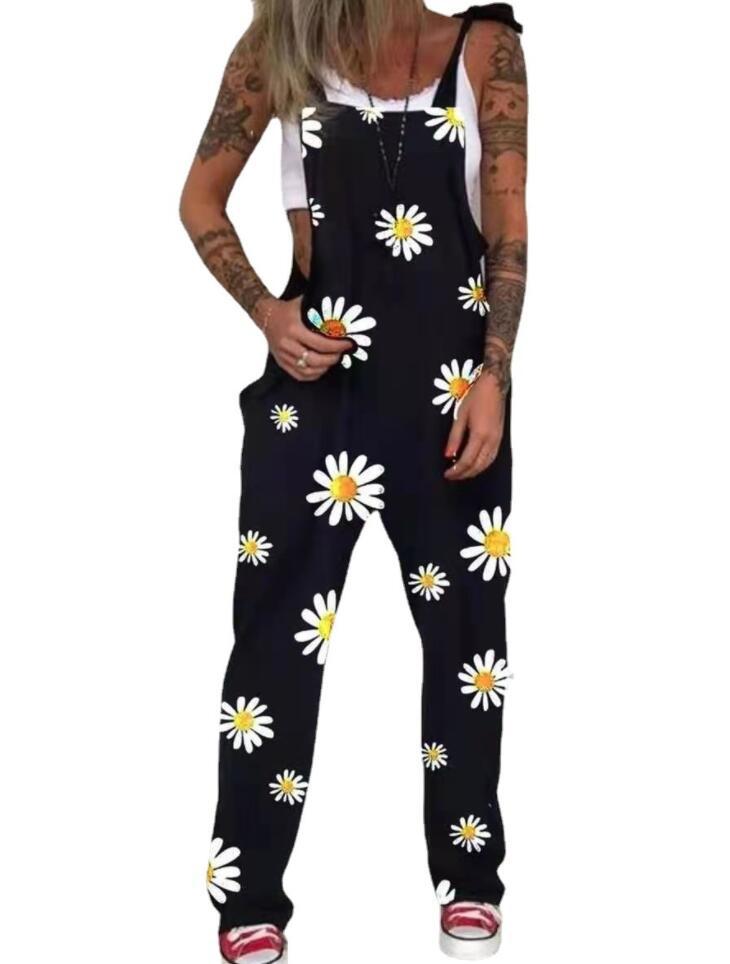 Women's Casual Skull Print Chrysanthemum Overalls