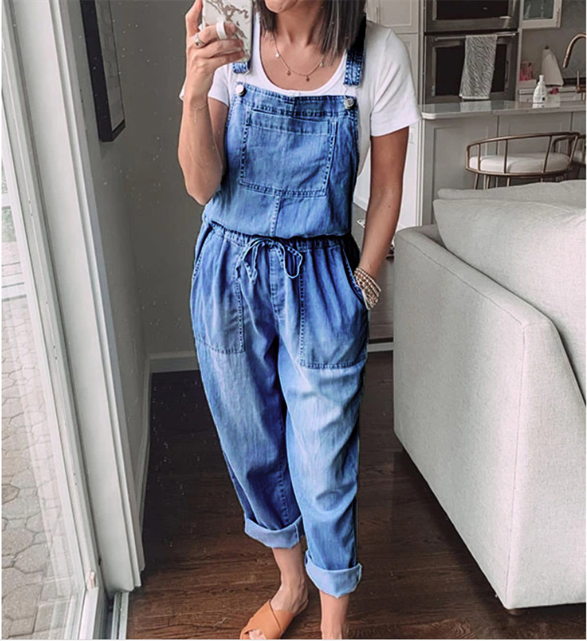 Casual Drawstring Denim Overalls