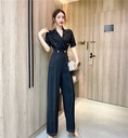 Western Style High-end Suit Collar High Waist Drape Thin Wide-leg Jumpsuit