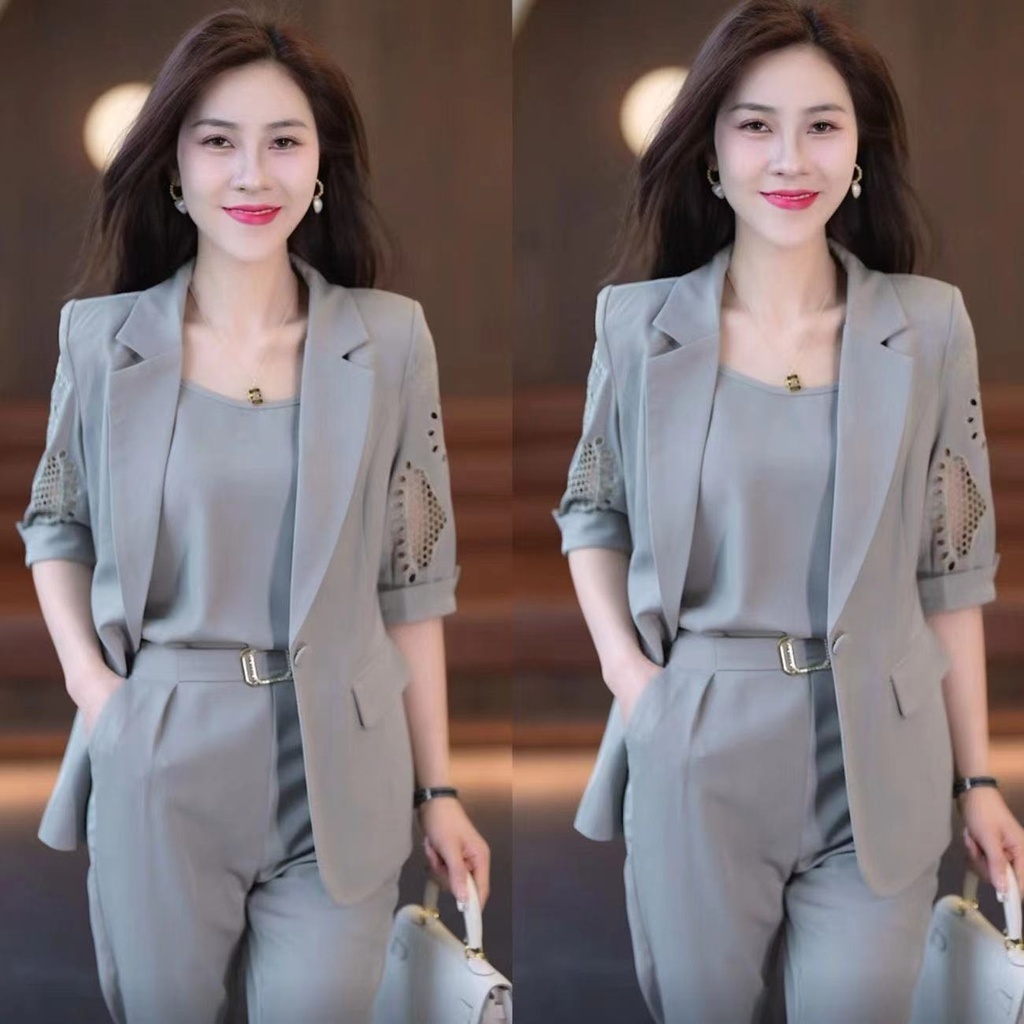 Business Suit Short-sleeved Harem Pants Thin Three-piece Suit