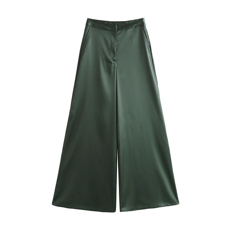 Fashion Silk Satin Textured Shirt Wide Leg Pants