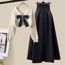 Knitted Blouse With Turtleneck Vest And Skirt Three-piece Set