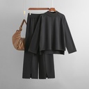 طقم نسائي محبوك مكون من سترة بلون سادة وبنطال واسع الأرجل مع شق