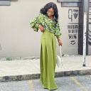 Women's Fashion Casual Printing Lantern Sleeve Shirt Wide Leg Pants Suit