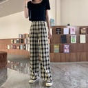 بنطال نسائي واسع الأرجل مزين بنقشة مربعات بتصميم كاجوال