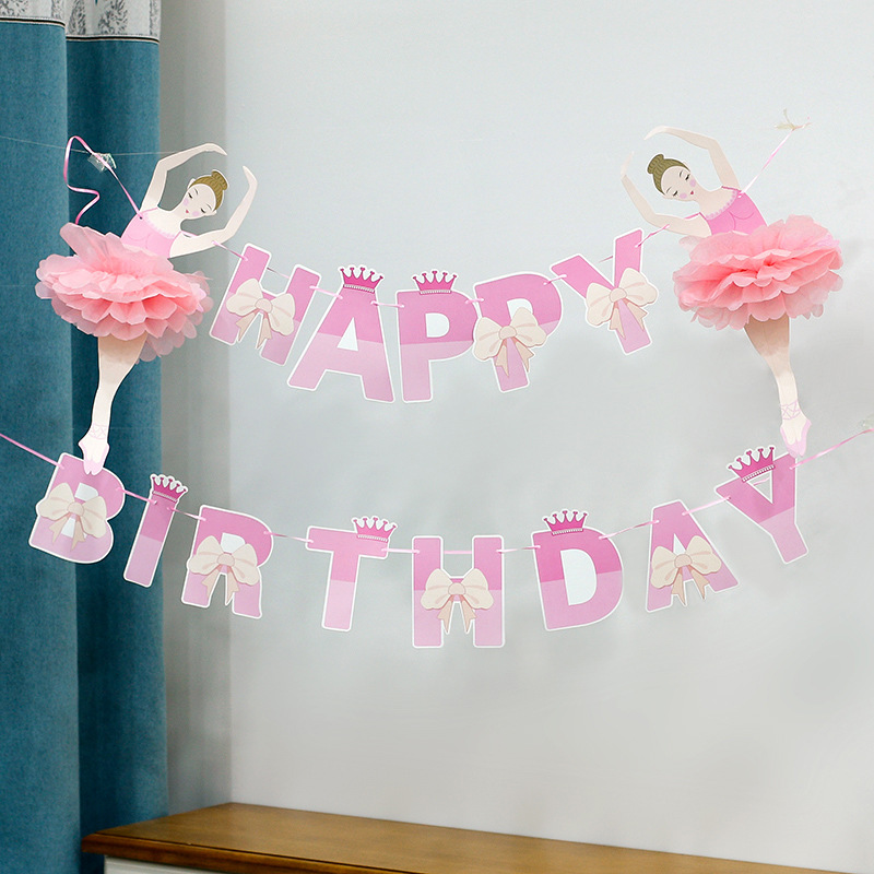 Baby Girl Happy Birthday Pull Flag Decoration 