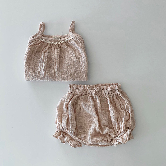 Infant Children's Clothing Solid Color Sling T Big PP Shorts Suit