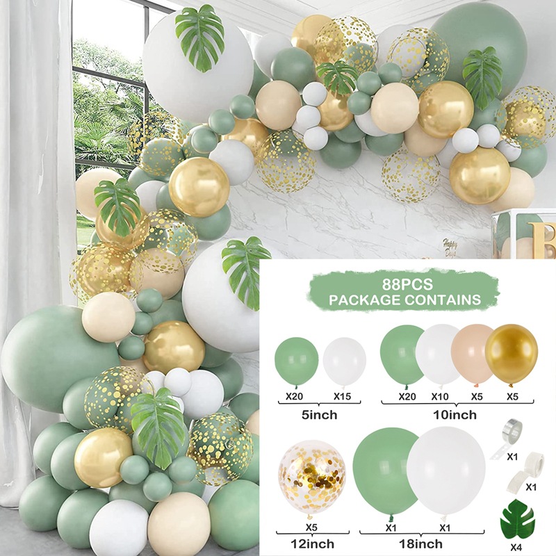 A green balloon decoration set including 152 pieces, perfect for welcoming a newborn or celebrating birthdays, adding an elegant and luxurious touch to the occasion 