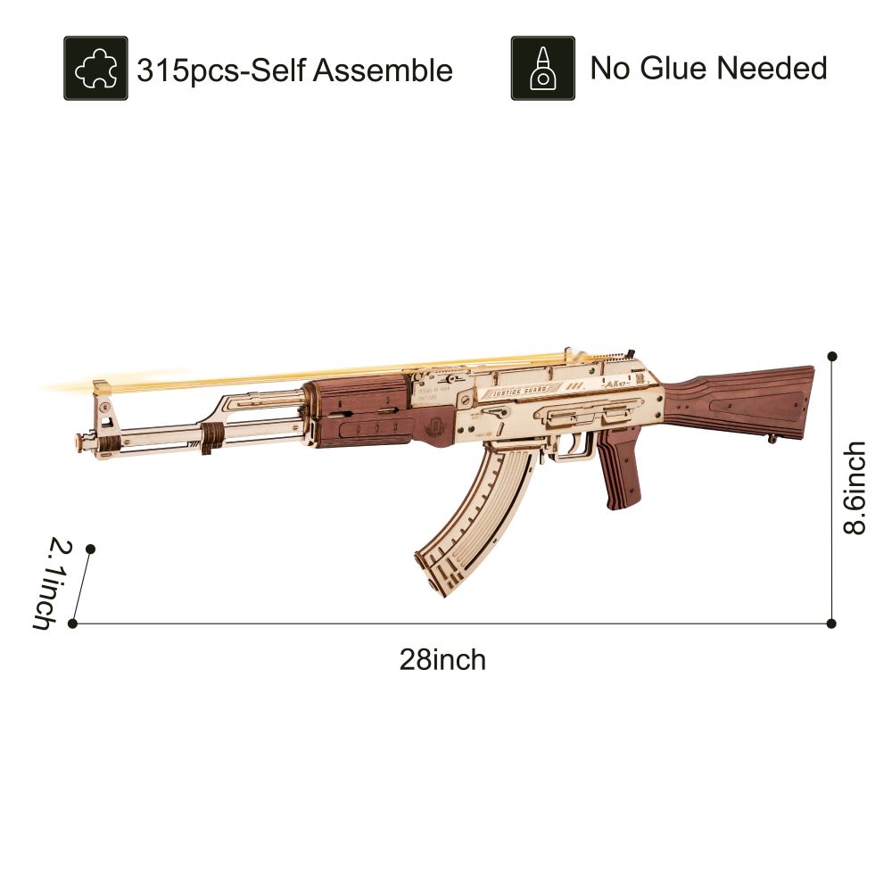 بندقية AK-47 خشبية ثلاثية الأبعاد للأطفال والكبار