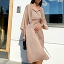 Long Skirt Bow Tie Collar Satin Waist Temperament Stitching Dress