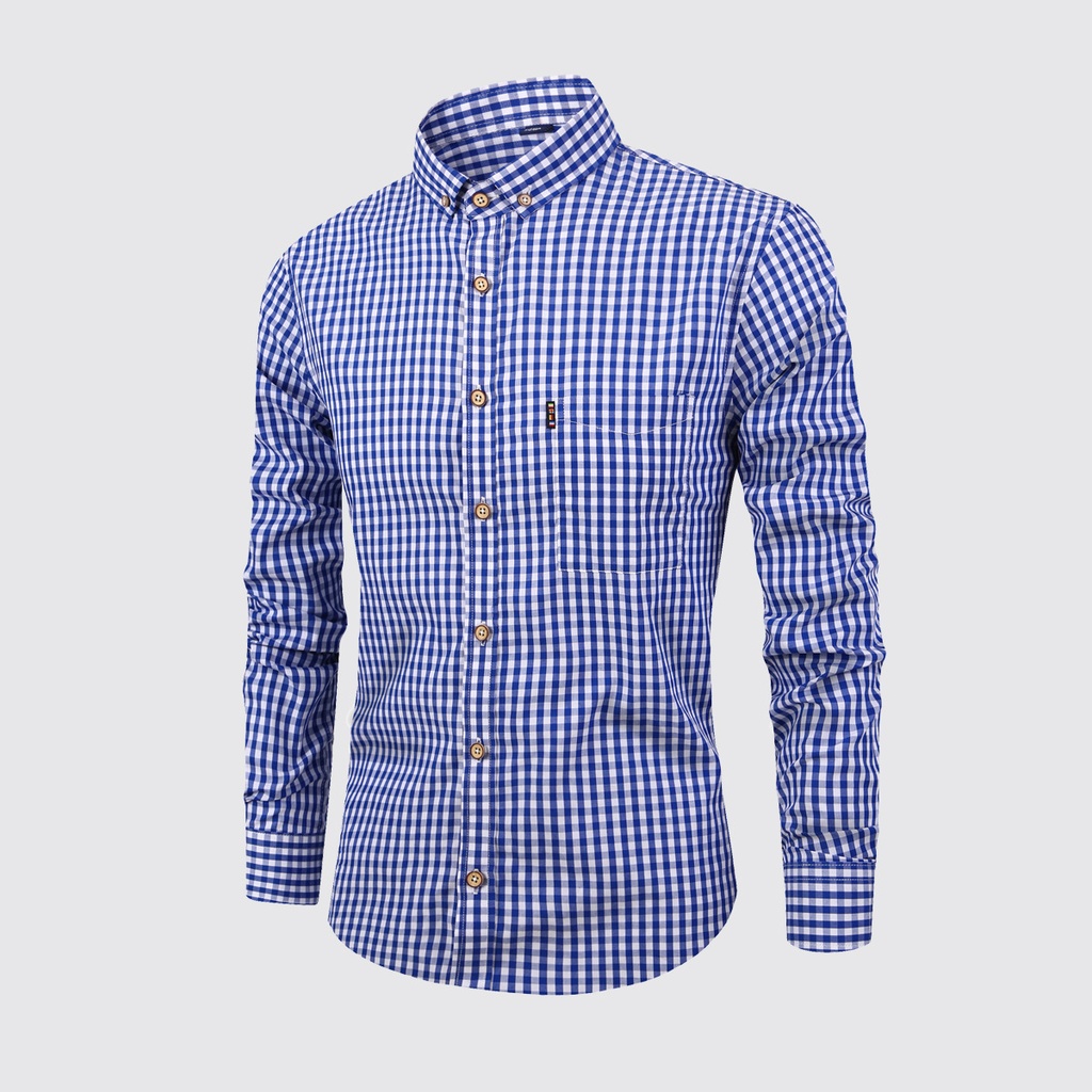 Men's Shirt Breathable Cotton Long Sleeve Plaid Shirt