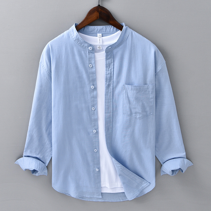 Spring And Summer Long Linen Sleeves Shirt Men's Casual Versatile Stand Collar Cotton And Linen Chinese Style