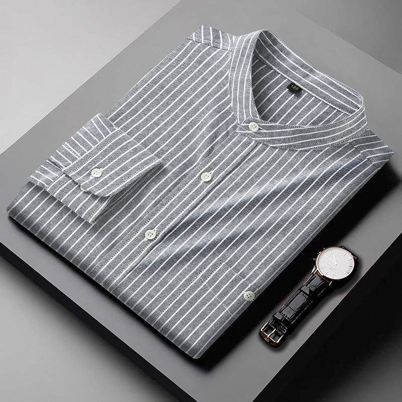 Men's Loose Casual Long Sleeves Stand Collar Striped Shirt