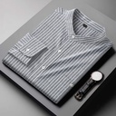 Men's Loose Casual Long Sleeves Stand Collar Striped Shirt