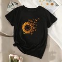 Women's Sunflower Butterfly Print Pullover Round Neck Short Sleeve