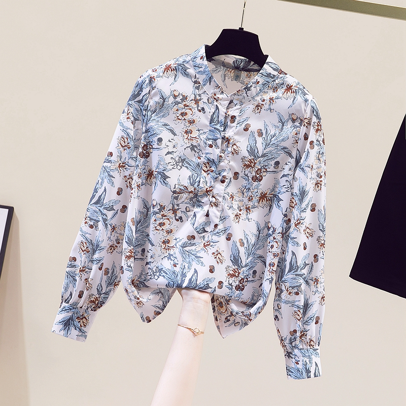 Loose Slimming All-match Print Chiffon Shirt