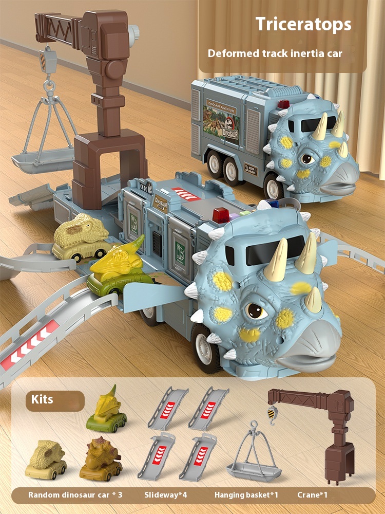 Children's Boys And Girls Dinosaur Deformation Rail Car Light Music Storage