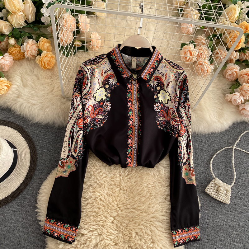 Women's Lapel Long-Sleeved Loose And Thin All-Match Vacation Travel Shirt 