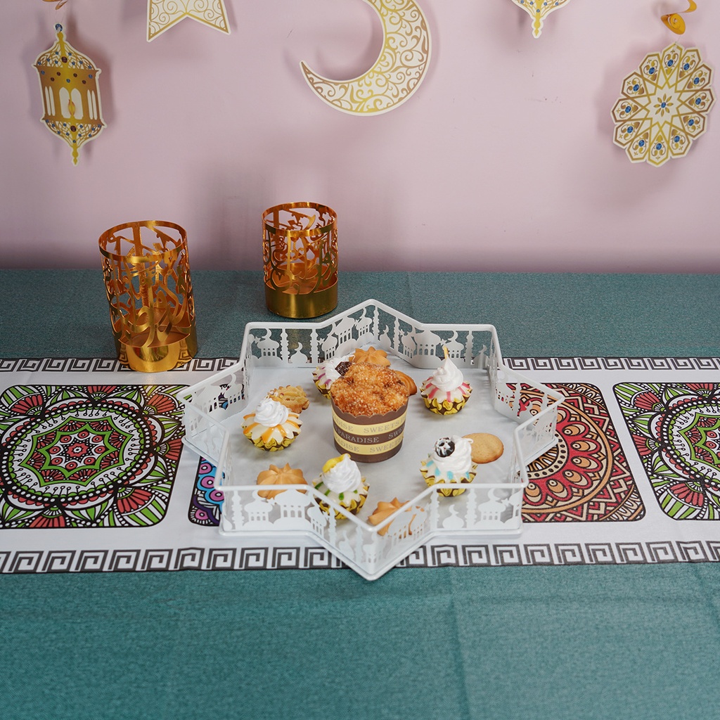 An elegant two-tier iron tray with a castle design in European style for Ramadan 