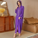 Hooded Abaya Dress Adorned with Diamonds, Floral Embroidery, and Decorative Webbing