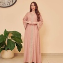 A luxurious Eastern-style loose abaya with a royal design that reflects authentic Islamic beauty