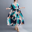 Oversized Loose-Fit Cotton and Linen Printed Dress