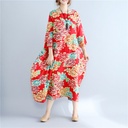 فستان فني عتيق واسع الحجم من القطن والكتان بتصميم انيق  