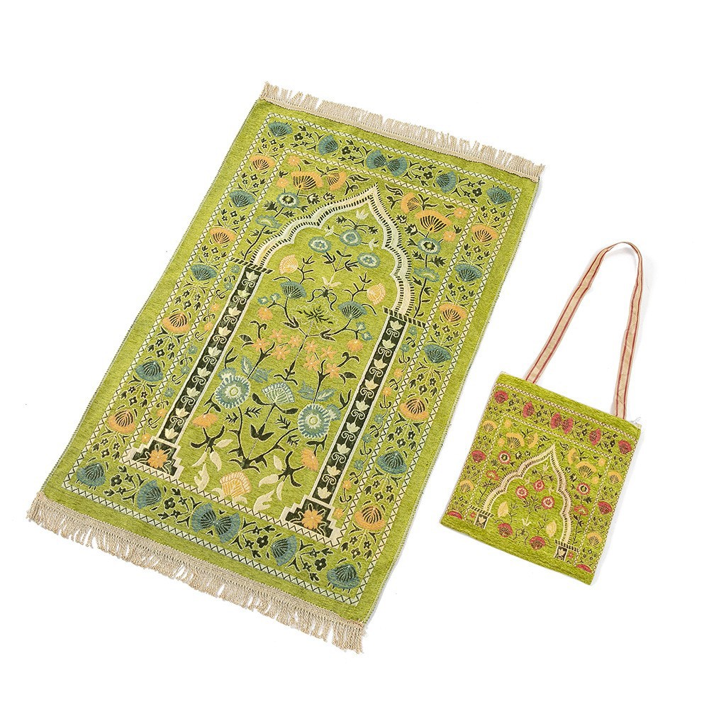Experience a unique spiritual journey with a luxurious prayer rug inspired by authentic Arabian artistry