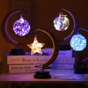 LED lamp with a moon design, featuring a decorative iron piece adorned with copper wire shaped like a star, and powered by a USB battery