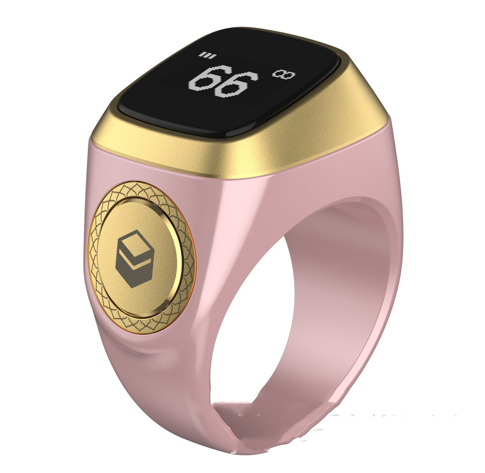 A sleek electronic tasbih ring that blends technology and spirituality, functioning as a counter for dhikr and tasbih with a time reminder and Bluetooth support