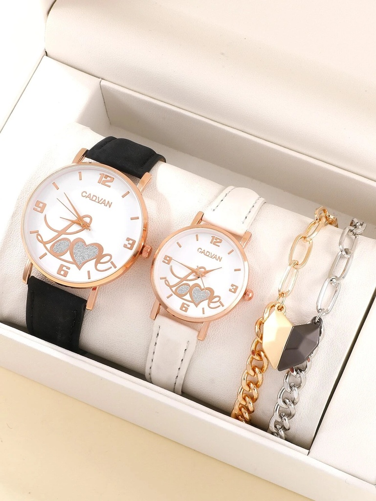 A couple's watch with a modern, practical, and simple design that complements every outfit, featuring a bracelet with a distinctive heart engraving