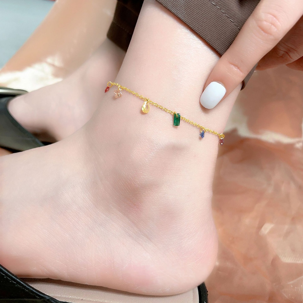 An elegant necklace for women featuring a simple design with colored zircon stones, made from durable titanium steel