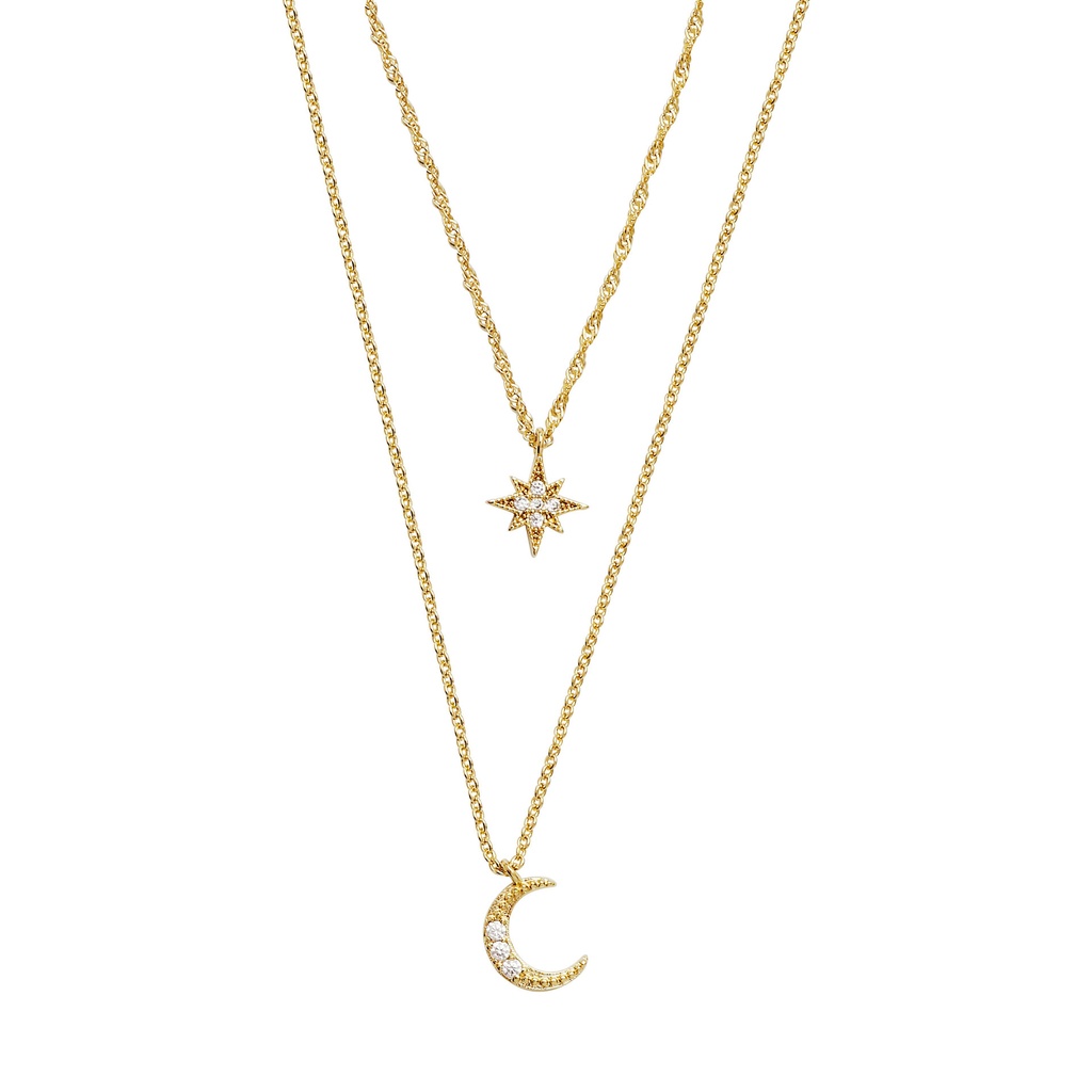 A stunning double-layer necklace featuring a celestial moon design, perfect for adding an elegant touch to your look