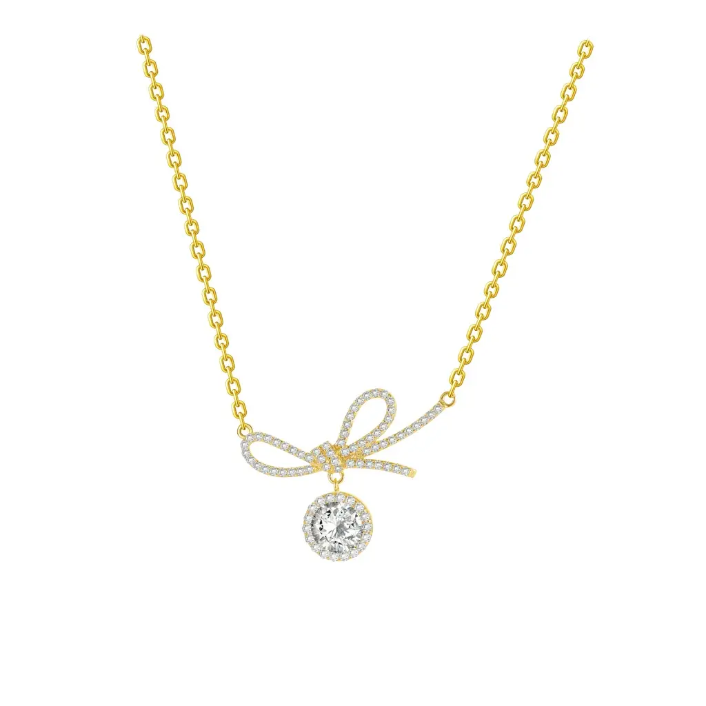 925 Sterling Silver Bow Women's Necklace – Elegant and Luxurious Style