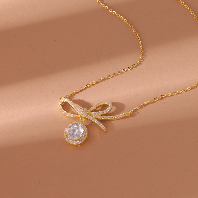 925 Sterling Silver Bow Women's Necklace – Elegant and Luxurious Style