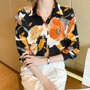 Women's Chiffon Shirt with Classic French Design – Long Sleeves and Elegant Spring Print