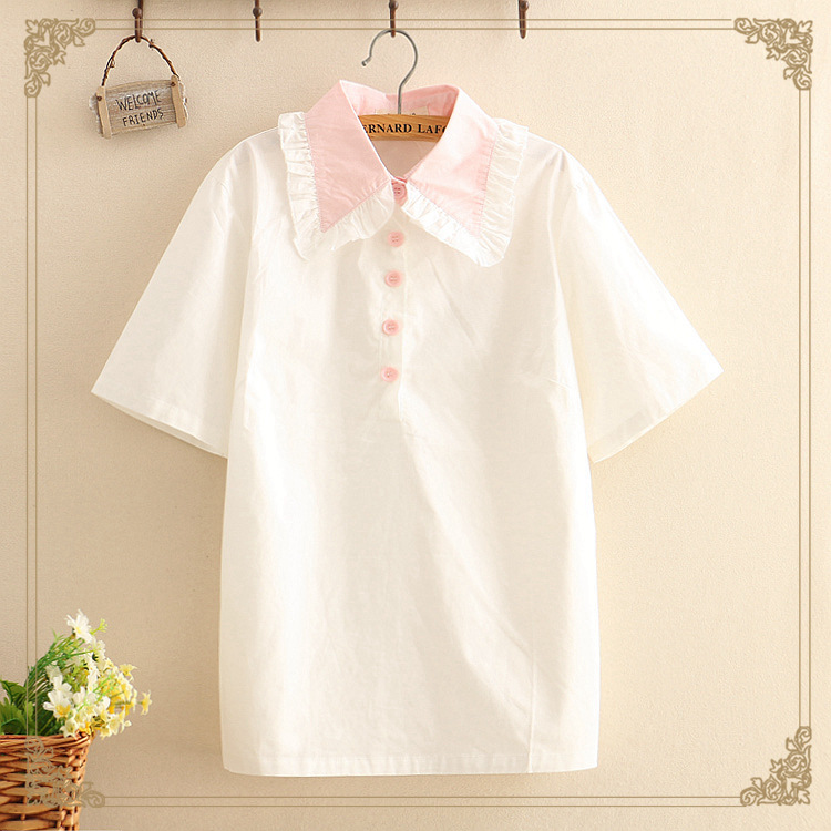 Short sleeve doll collar embroidered shirt