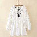 Embroidered Blouse Shirt with Delicate Tassels and Elegant Lace-Up Design 