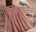 Women's Casual Long Sleeve Shirt with Button Closure and Lace Embroidery
