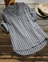 Casual Summer Women's Striped Shirt with V-Neck and Three-Quarter Sleeves