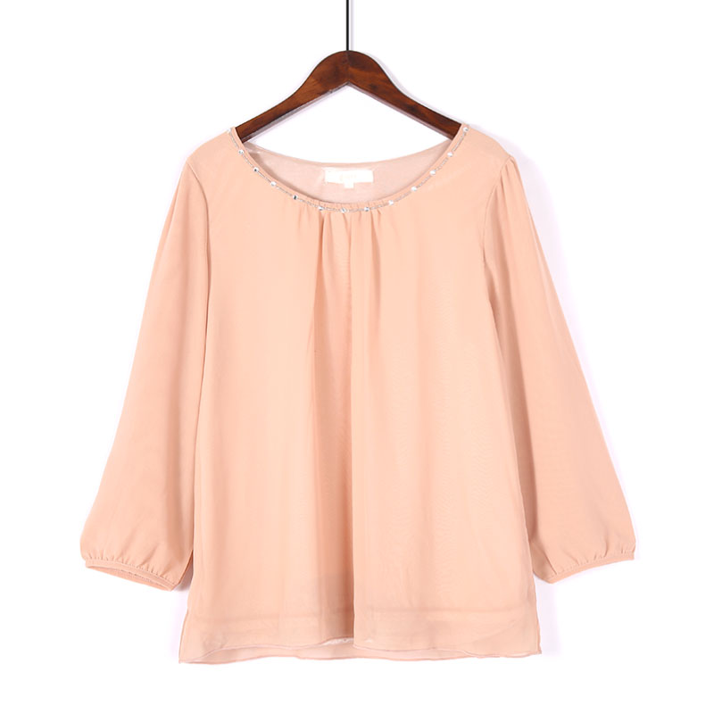 Casual Chiffon Blouse with Long Sleeves and a Round Neck