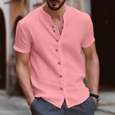 Men’s Retro-Style Cotton & Linen Shirt – Casual Button-Up with Short Sleeves