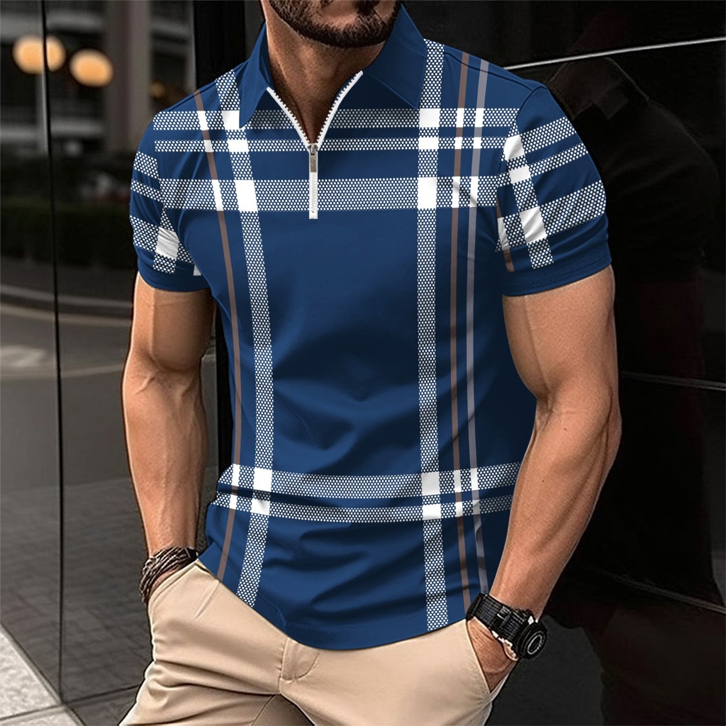Women's polo shirt with a modern, elegant design and plaid print — perfect for a stylish everyday look