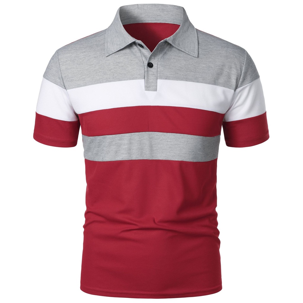 Men's Short-Sleeve T-Shirt with Triple Stripe Chest Design and Color Block Style