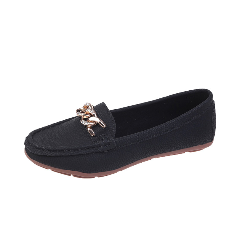 Spring And Autumn New Women's Korean-style Round Toe Low Heel Metal Chain Casual Outdoor
