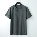 en’s loose-fit top with half sleeves, made from a sub-cotton and linen blend. Features a side slit design and is ideal for plus-size comfort