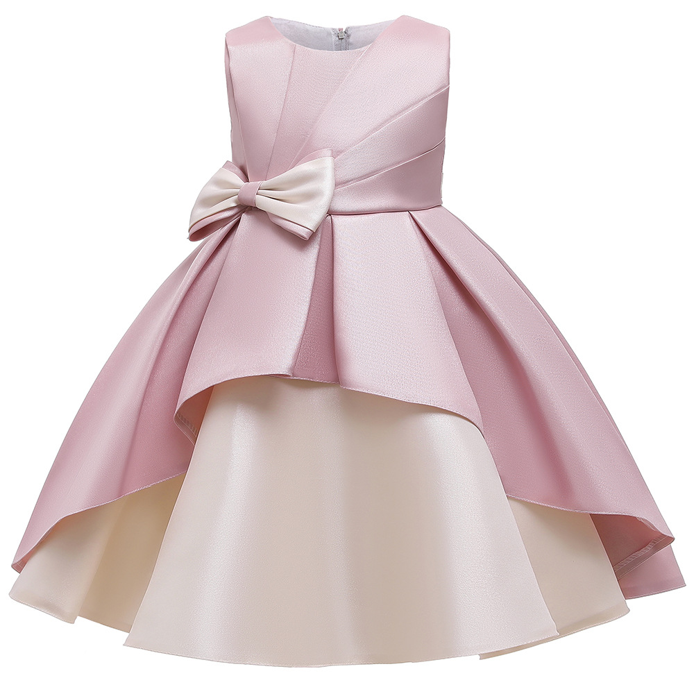 Elegant sleeveless A-line girls' dress with a large bow and color-block design — perfect for parties, evening events, and performances with a charming princess look
