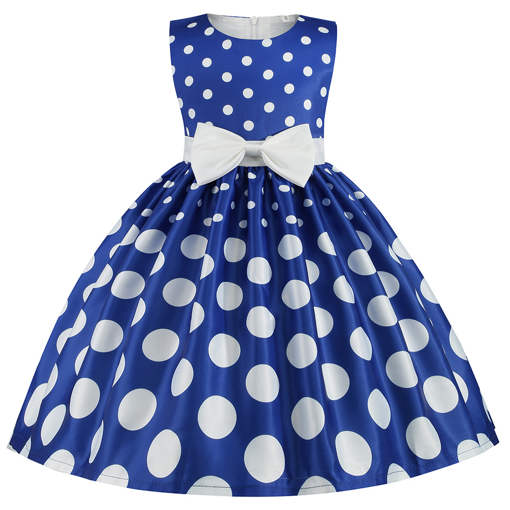 Girls' dress with unique prints and an irregular skirt design, adorned with an elegant bow to give your little one a stylish and standout look