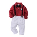 Elegant Children's Suit – A Striped Cotton Long-Sleeve Shirt with a Bow Tie and Bib in a Refined Classic Style