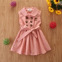 Sleeveless Summer Girls' Dress with an Elegant A-Line Design, Featuring a Sash and Buttons